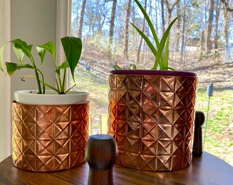 Quilted Pattern Copper Planter Pot