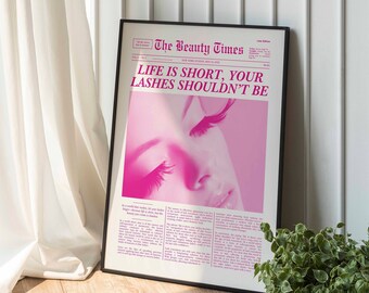 THE BEAUTY TIMES Poster・Pink Headline Newspaper・Lash Extensions Decoration・Salon Decor, Beauty Studio Wall Art, Girly, Trendy Y2K