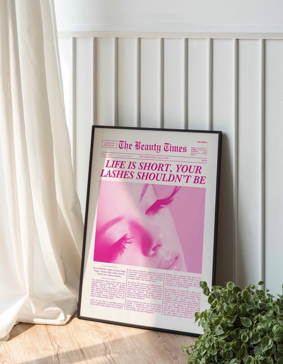 THE BEAUTY TIMES Poster・Pink Headline Newspaper・Lash Extensions Decoration・Salon Decor, Beauty Studio Wall Art, Girly, Trendy Y2K