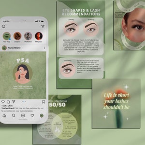 Lash Tech GREEN AESTHETIC Instagram Template ⎮ Lash Lift & Tint ⎮ Lash artist ⎮ Brand content ⎮ Story Highlight Covers ⎮ Canva IG story image 3