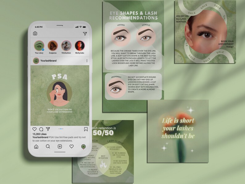 Lash Tech GREEN AESTHETIC Instagram Template ⎮ Lash Lift & Tint ⎮ Lash artist ⎮ Brand content ⎮ Story Highlight Covers ⎮ Canva IG story image 3
