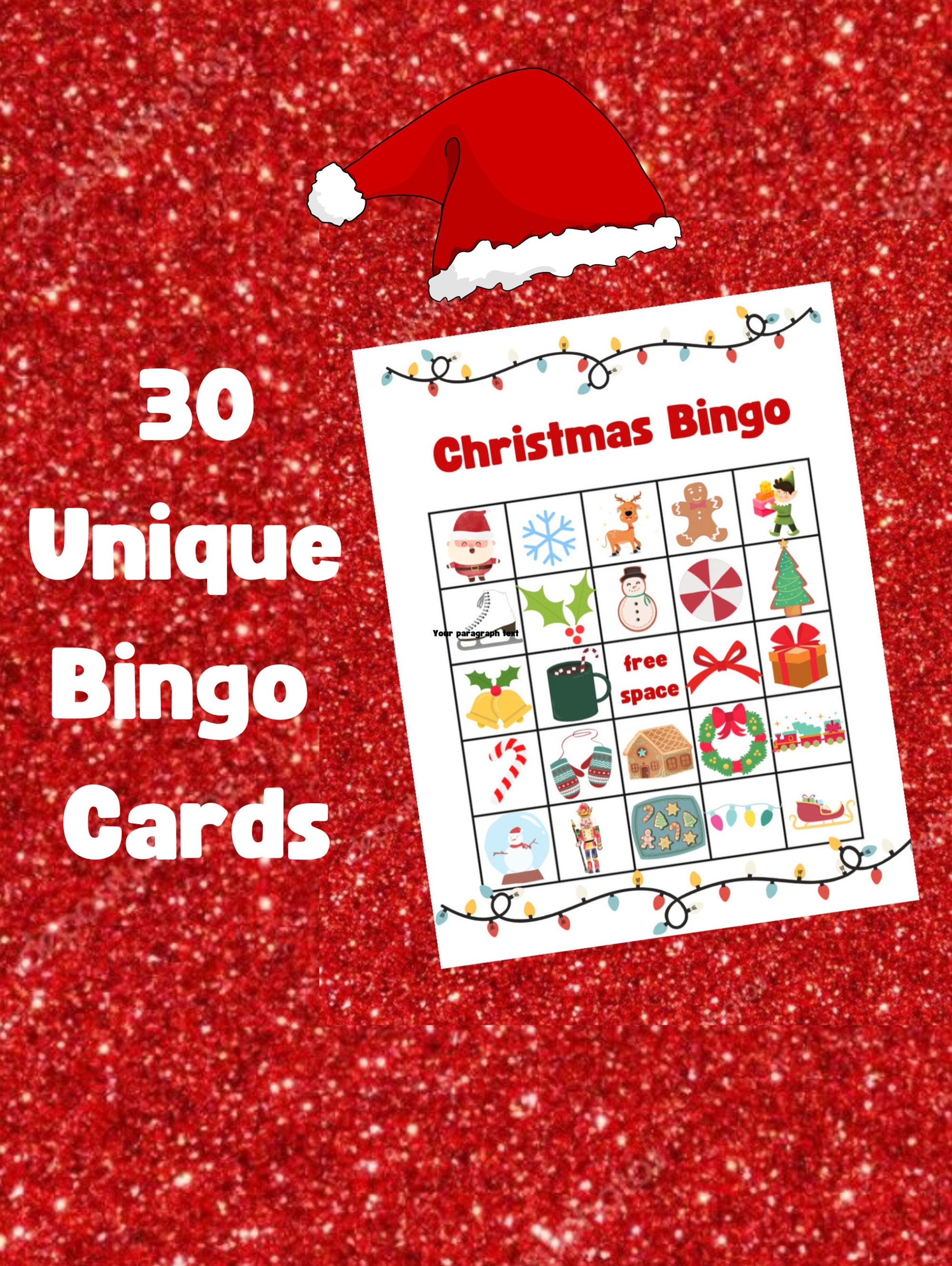 Christmas Bingo 30 Unique Bingo Cards Kids Christmas Activity 