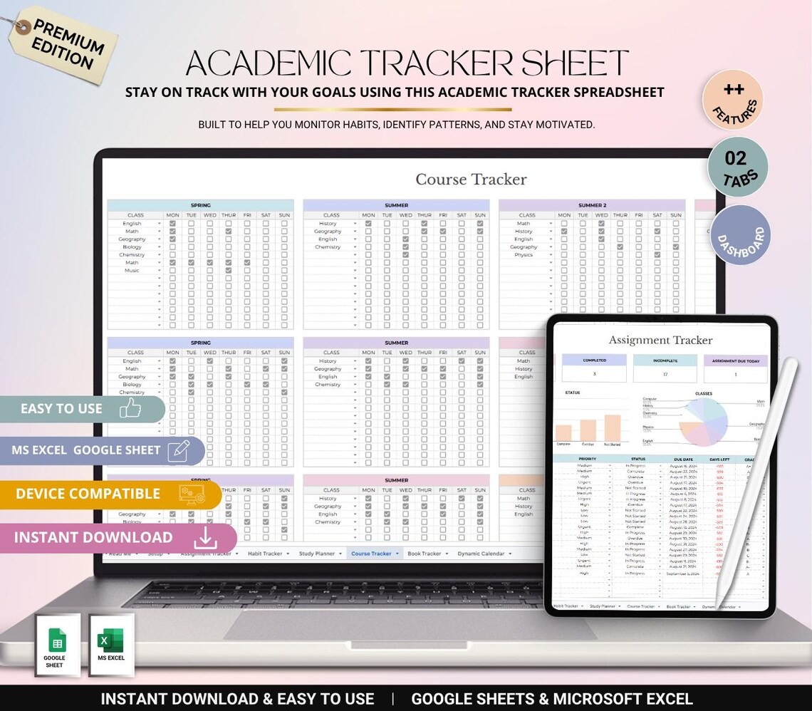 Subject Tracker Pdf Academic Tracker Printable | Student Planner Sheet | Study Tracker ...
