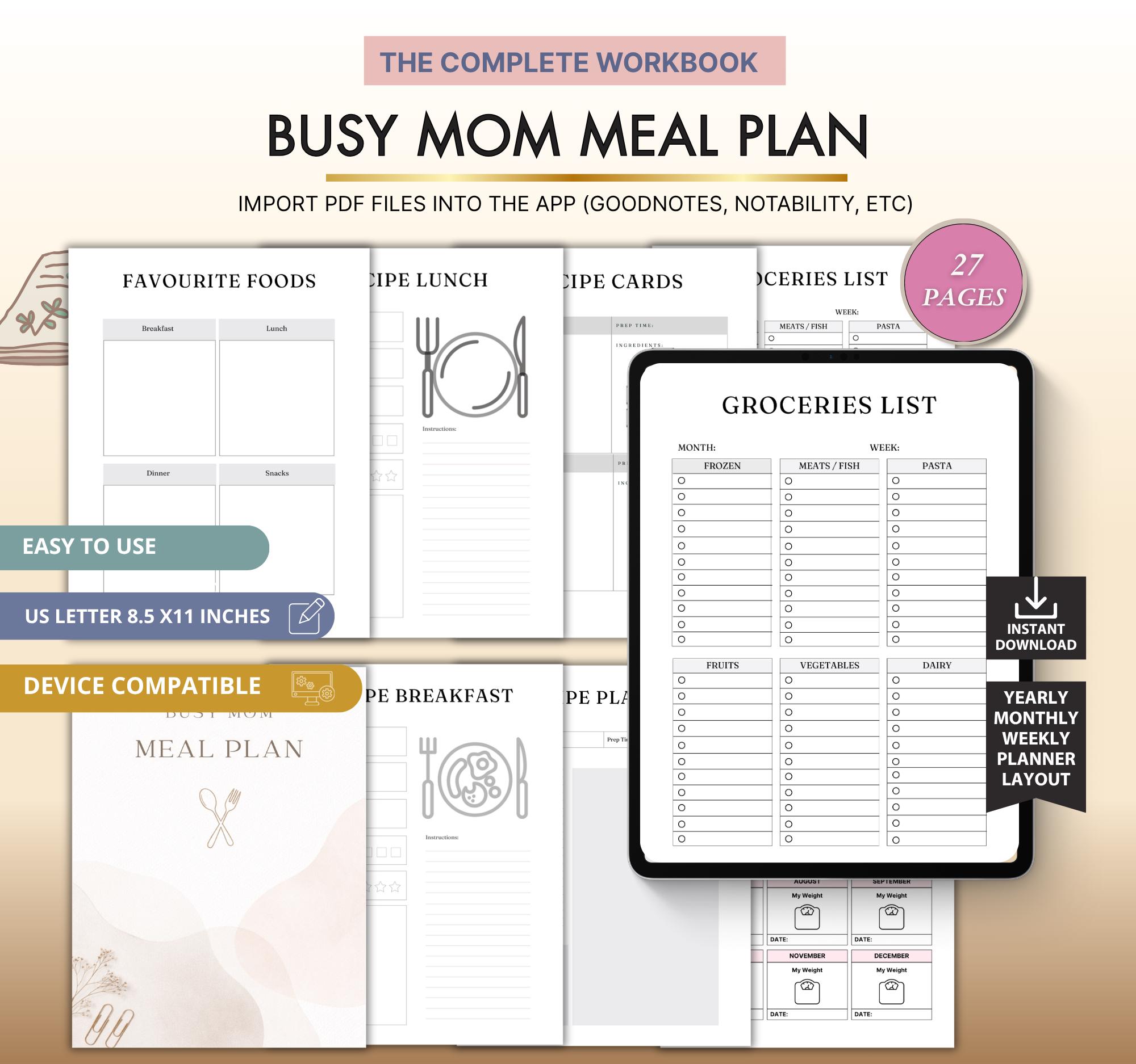 Busy Mom Meal Plan Printable | Weekly Family Meal Planner | Quick Easy ...
