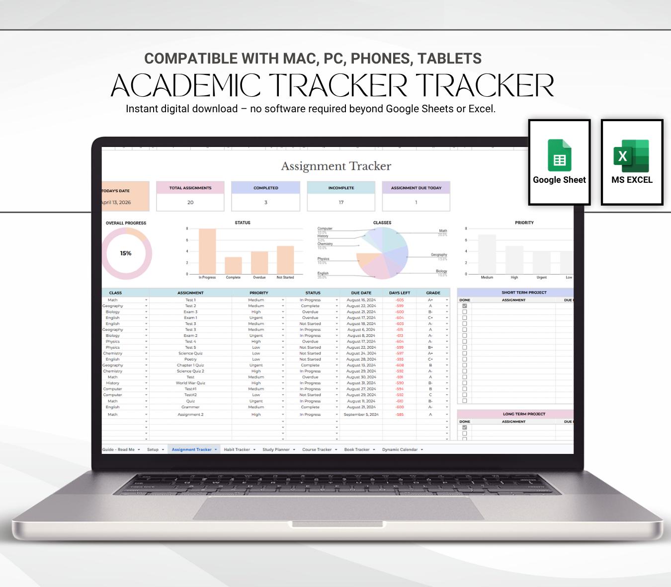Academic Tracker Printable | Student Planner Sheet | Study Tracker ...