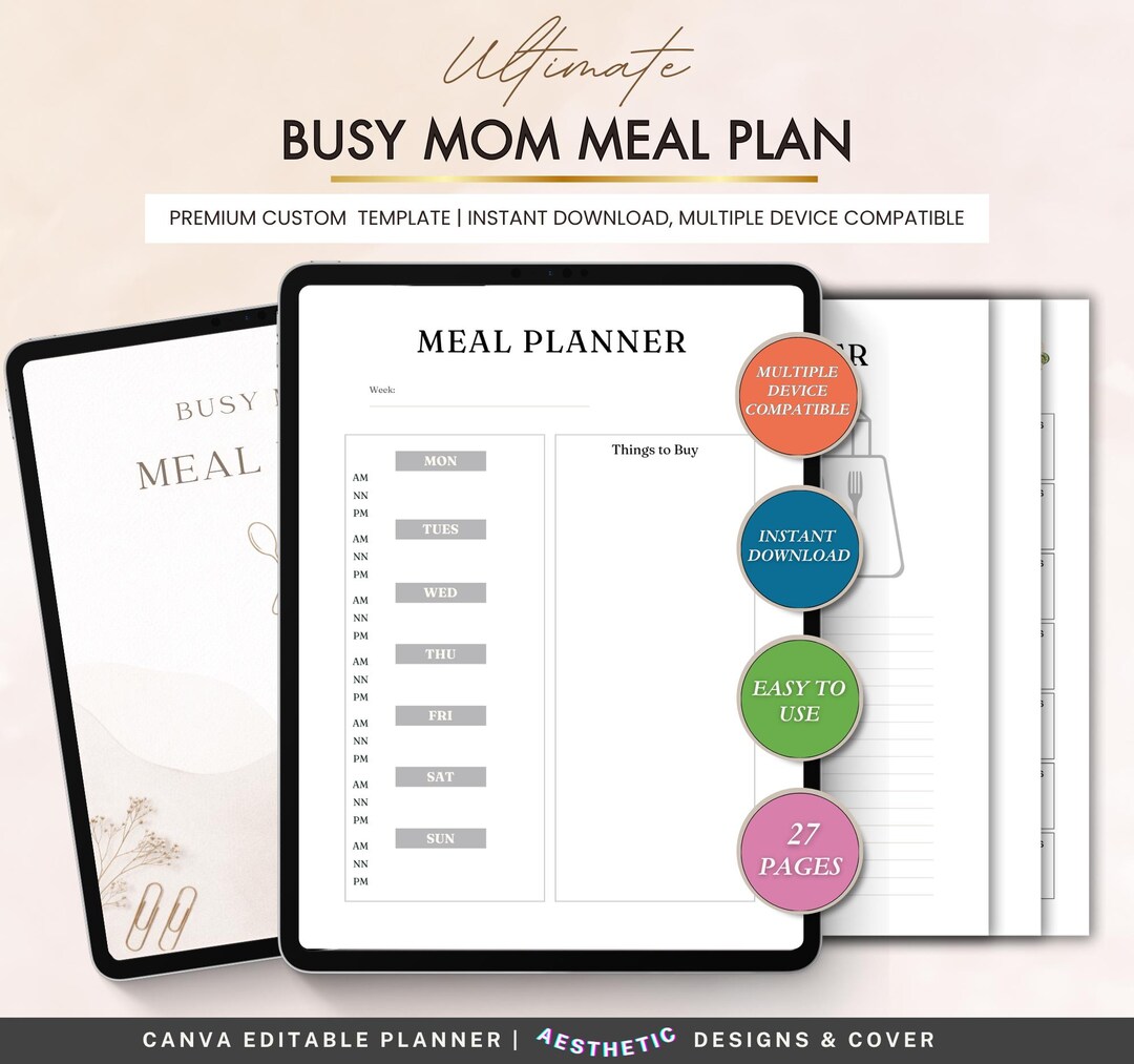 Busy Mom Meal Plan Printable | Weekly Family Meal Planner | Quick Easy ...