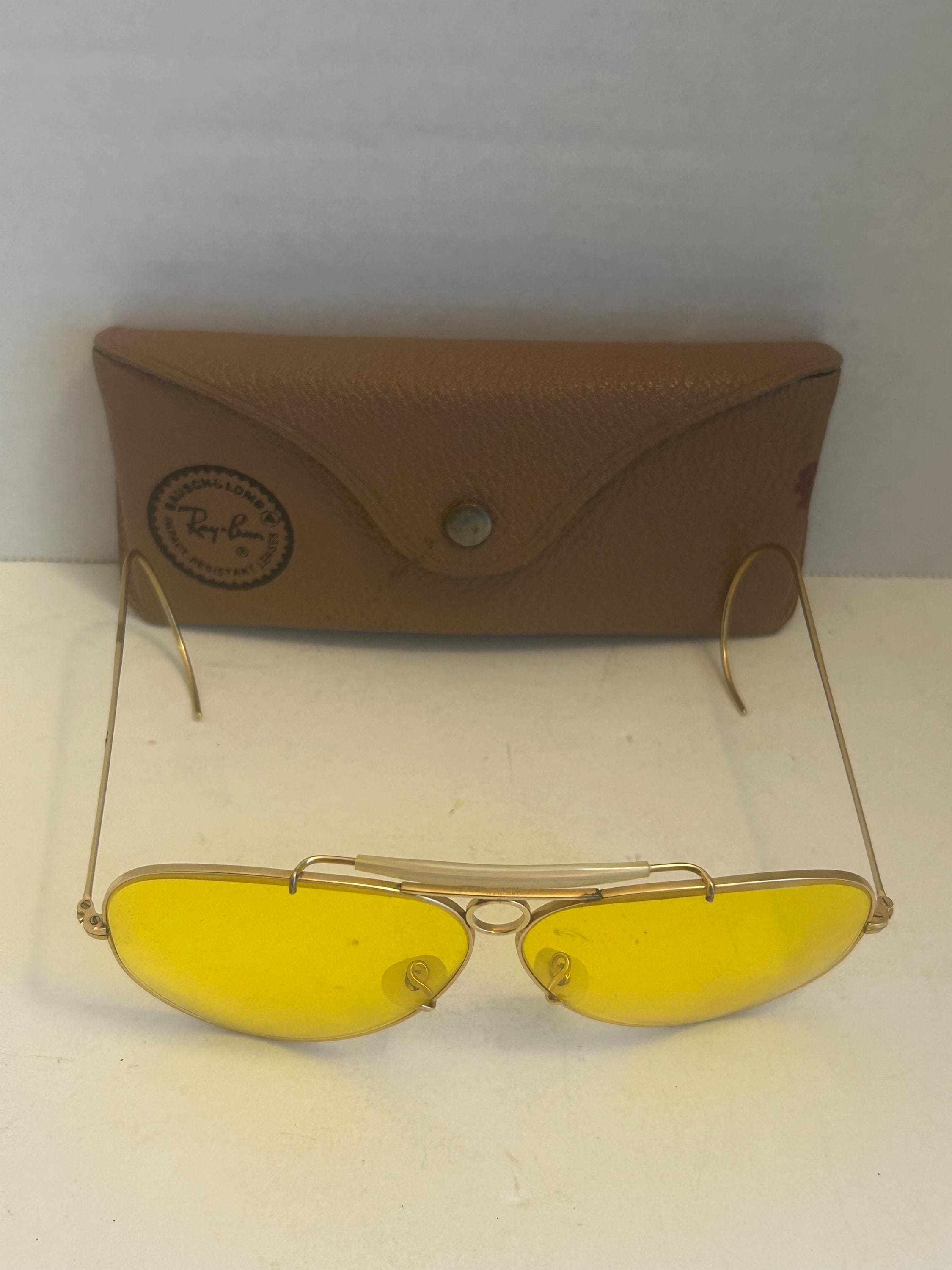Ray Ban Vintage Aviator 10k Gold Shooting Sunglasses Yellow Lenses