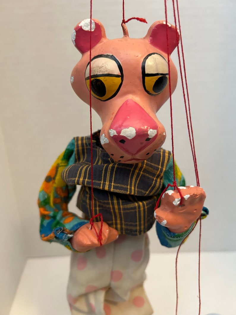 Vintage Pink Panther Marionette String Puppet Ceramic Mexico Handmade ...