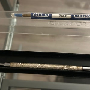 Vintage Ballpoint pen Globus Rare Ornate 925 Silver Plated w/Design & Case