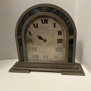 Art Deco Marble & Steel Heavy Mansion Desk Swiss Clock 8 Days 15 Jewels Rare