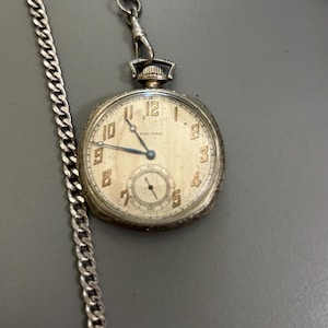 Waltham White Gold Pocket Watch w Chain 1900’s Gold Filled Antique