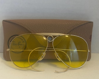 Ray Ban Vintage Aviator 10k Gold Shooting Sunglasses Yellow Lenses Rare with Case