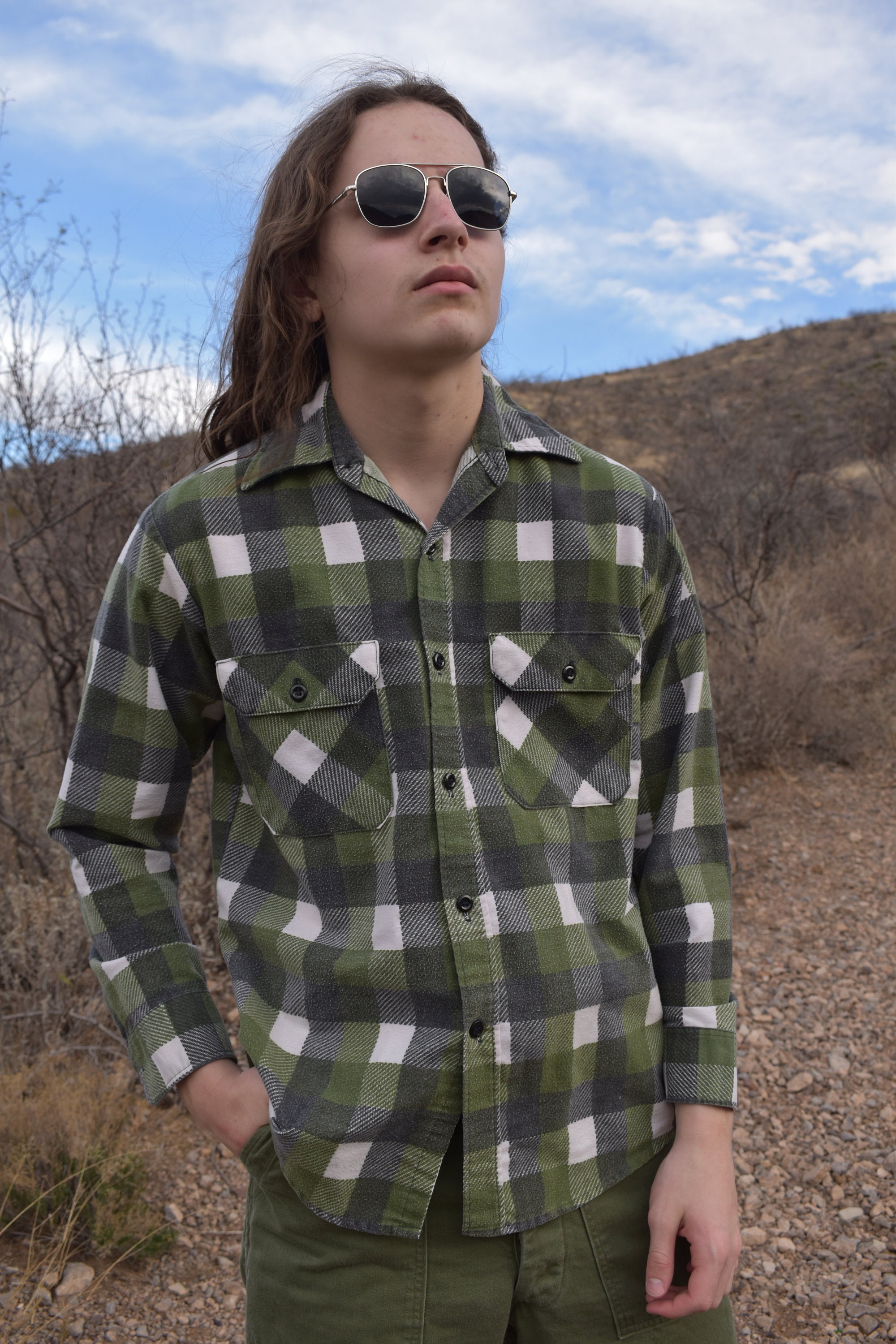 一番人気物 Vintage 60s Mens Plaid/checker Button up Size M/L - Etsy トップス