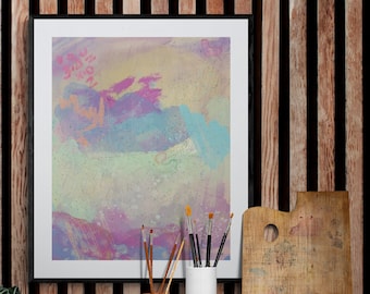Modern Abstract Wall Art Print, Contemporary Colorful  Painting, Bright Pink artwork with Violet and Blue, Home Decor Original Artwork