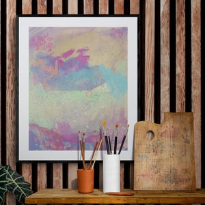 Modern Abstract Wall Art Print, Contemporary Colorful  Painting, Bright Pink artwork with Violet and Blue, Home Decor Original Artwork