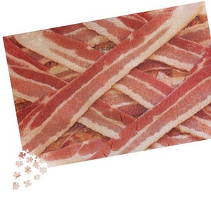 Bacon Impossible Jigsaw Puzzle, Wooden Pieces, Cozy Family Games Night Activity, Gift for Puzzle Lover Adults & Kids, Unique Food Gift