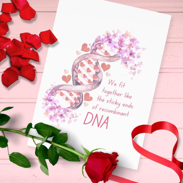 Biology Valentine Card, Romantic DNA Valentine's Day Card for Science Lovers, Biologists, Science Geek Anniversary or Valentine Gift for Her