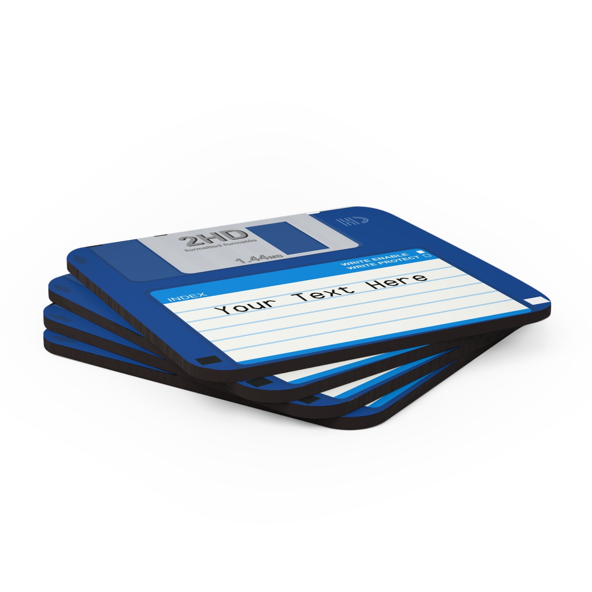 Custom Floppy Disk Coasters, 4 Piece Retro Computer Square Cork Drink