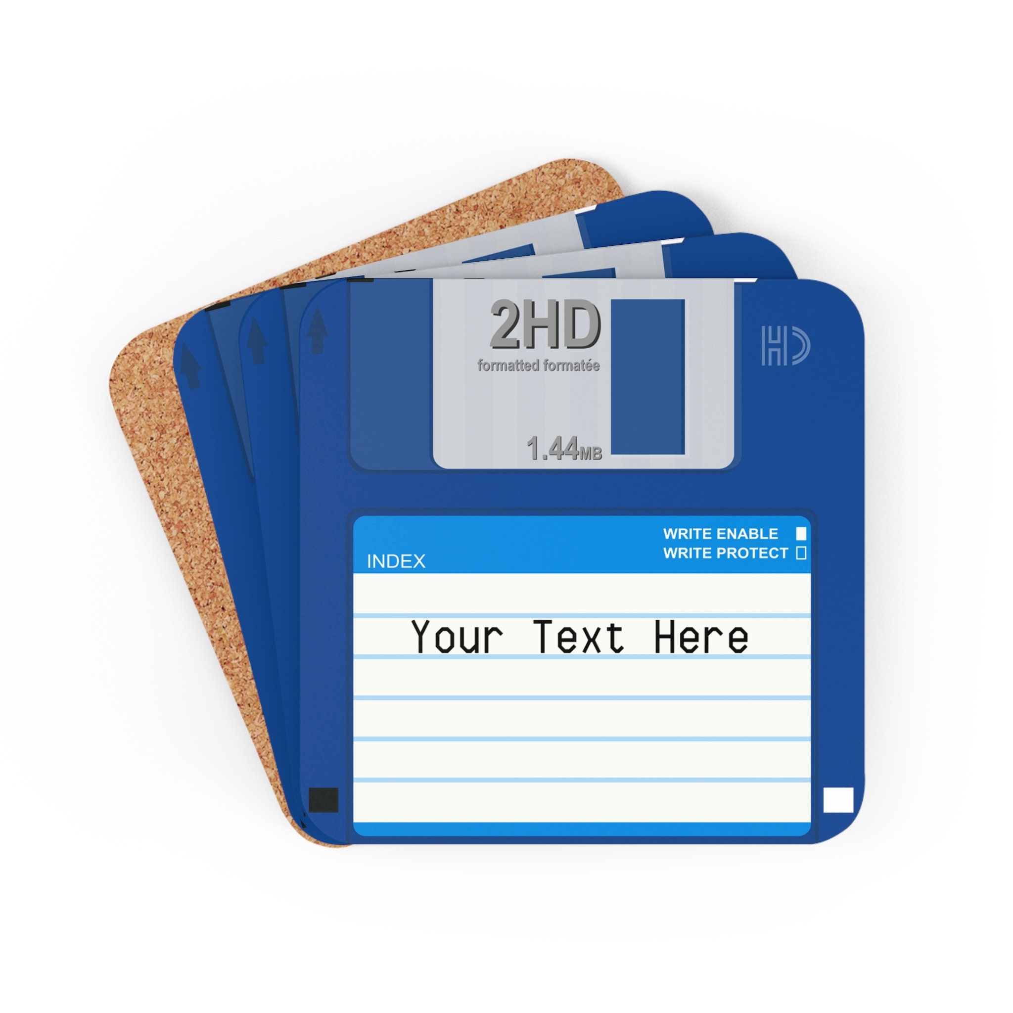 Custom Floppy Disk Coasters, 4 Piece Retro Computer Square Cork Drink