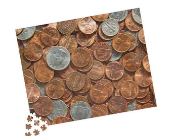 Coins Impossible Jigsaw Puzzle, Loose Change, Money Brain Teaser, Wooden Pieces, Difficult Family Activity, Gift for Adults & Kids