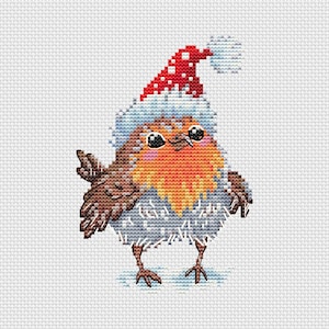 Cute baby robin cross-stitch Pattern ; embroidery Pattern ; robin bird with hat pattern ; PDF Pattern ; cross-stitch embroidery