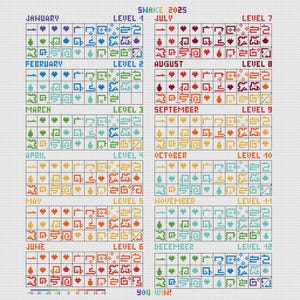 Modèle PDF de point de croix de température ; Carte annuelle des températures 2026 ; Motif de broderie ; jeu d'ordinateur de serpent