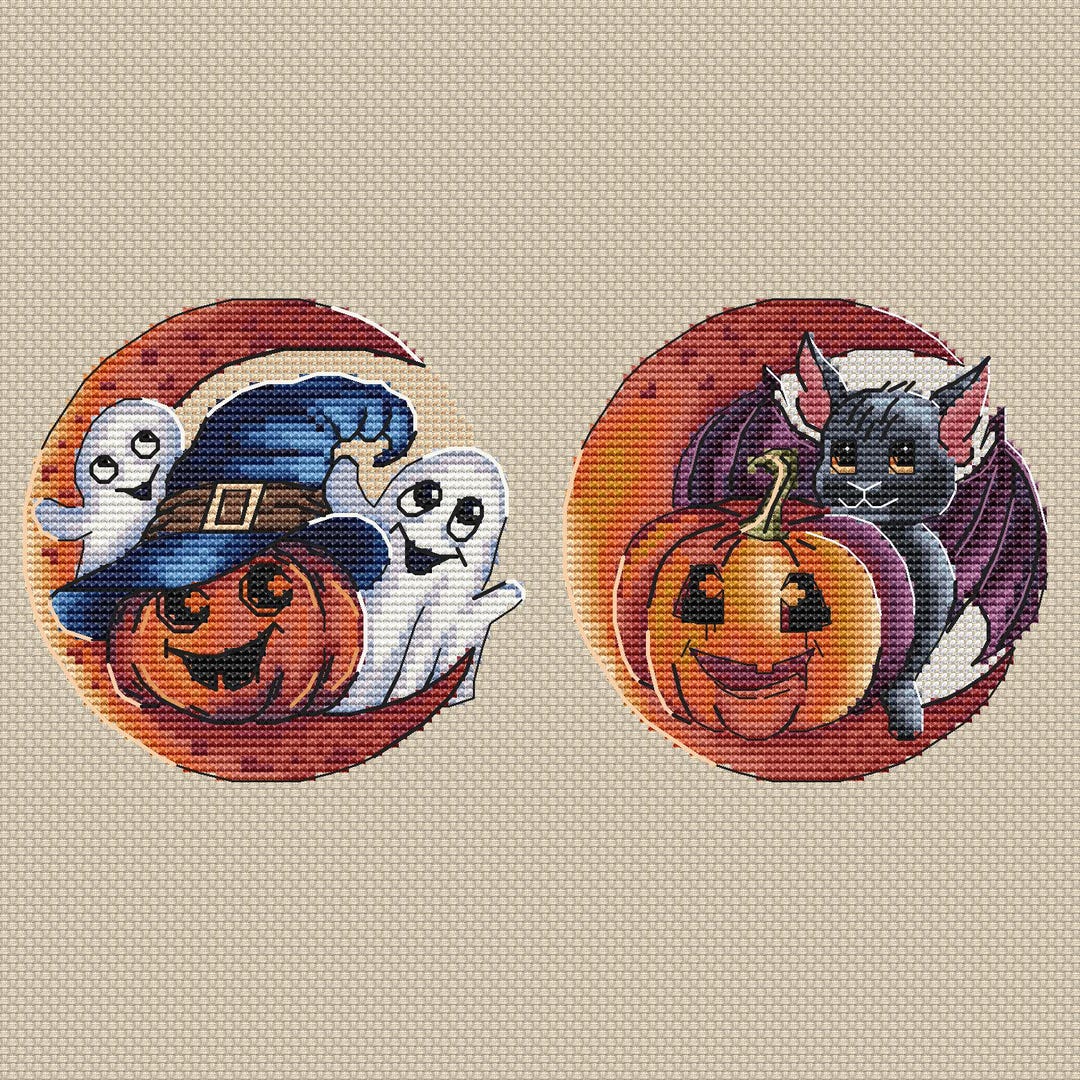 Halloween Set Cross Stitch Pattern ; Spooky Embroidery ; Pumpkin ...