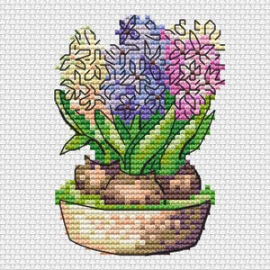 Hyacinth cross-stitch Pattern ; spring flower Embroidery Pattern ; digital pattern ; PDF Pattern ; colorful Hyacinth cross-stitch chart