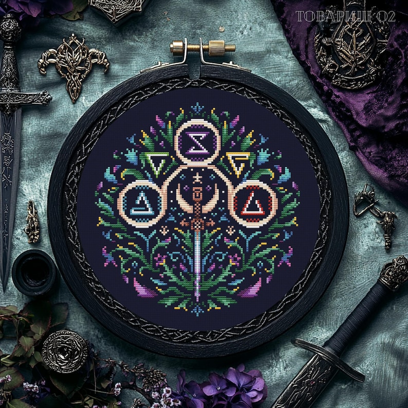 Sword Embroidary Floral Sword Hand Embroidery Pattern ; Fantasy Embroidery ; Digital ...
