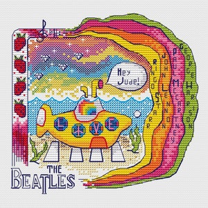 Korsstygnsmönster med gul ubåt; Beatles-fanart i PDF-format; present till musiker