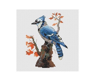 Blue Jay Cross Stitch Pattern ; Bird Embroidery ; Digital Pattern ; bird watcher gift