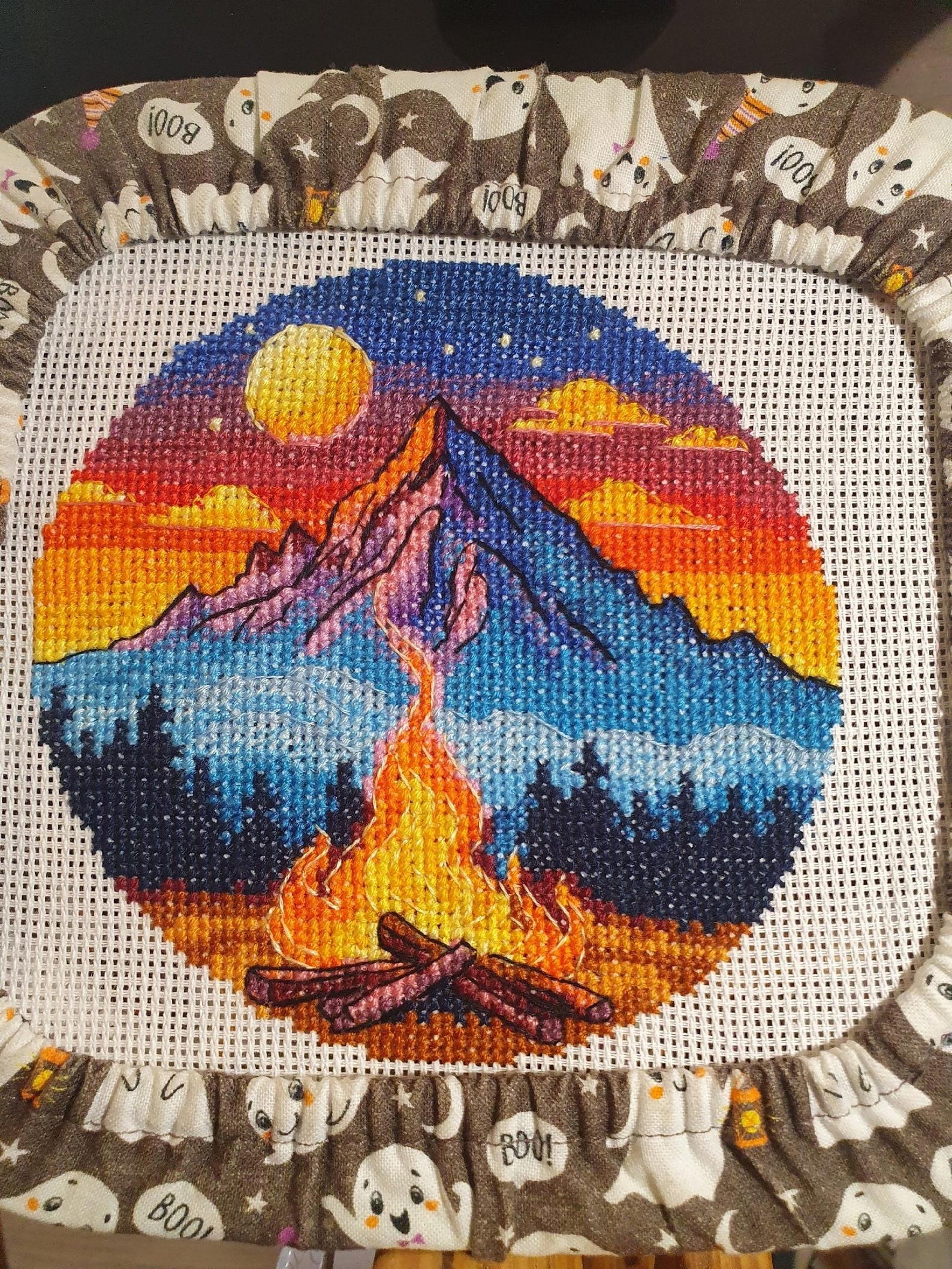 Bonfire Cross Stitch Pattern ; Evening Landscape Embroidery ; Forest ...