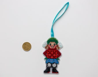 Vintage Style Cross-Stitch Doll Ornament ; Double-Sided Embroidery ; embroidered girl