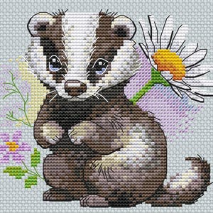 Badger counted cross stitch pattern ; cute baby badger digital pattern ; Forest animal Embroidery Pattern ; digital pattern