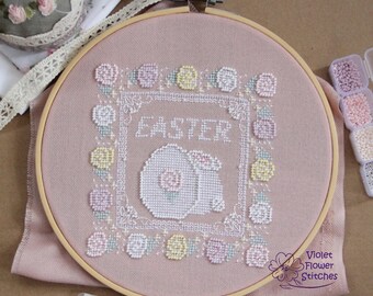 Easter Bunny Cross-Stitch Pattern ; delicate embroidery ; beads embroidery