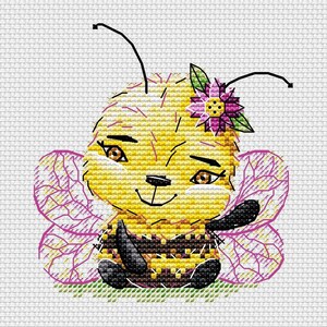 baby bee with a heart cross-stitch PDF Pattern ; Cute bee Embroidery Pattern ; digital pattern ; insect design ; bee greets
