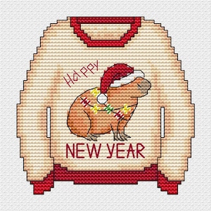 Capybara sweater with capybara cross-stitch Pattern ; embroidery Pattern ; PDF Pattern ; Christmas ornament ; capybara ornament
