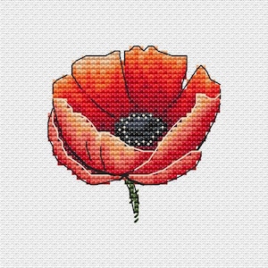 poppy cross-stitch Pattern ; remembrance day Embroidery Pattern ; digital pattern ; red poppy  ornament ; Easy Cross Stitch Pattern