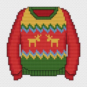 Red Christmas sweater cross-stitch Pattern ; embroidery Pattern ; ugly sweater pattern ; PDF Pattern ; Christmas ornament
