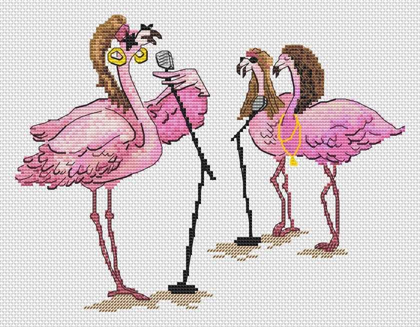 Pink Flamingo PDF Pattern ; Musician Lovers Embroidery Pattern ; Birds ...