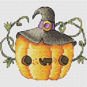 PDF Pattern ; Kürbis im Hut Stickdesign digitales Schnittmuster ; PDF-Schnittmuster Hexen-Kürbis-Muster