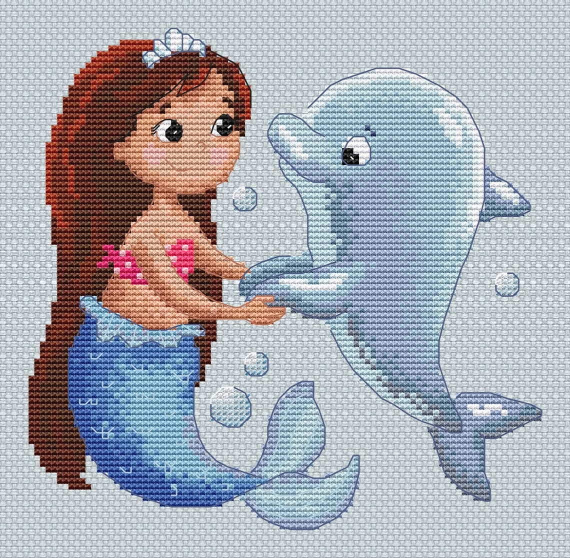 Mermaid Series Cross Stitch PDF Pattern Kids Room Decor Embroidery ...