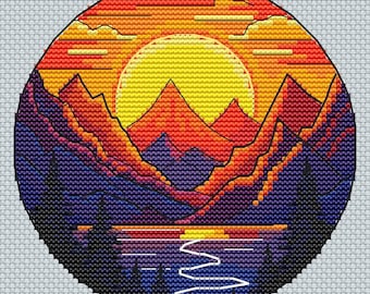 Landscape cross-stitch Kit ; Nature embroidery kit ; embroidery kit ; DIY cross-stitch instructions