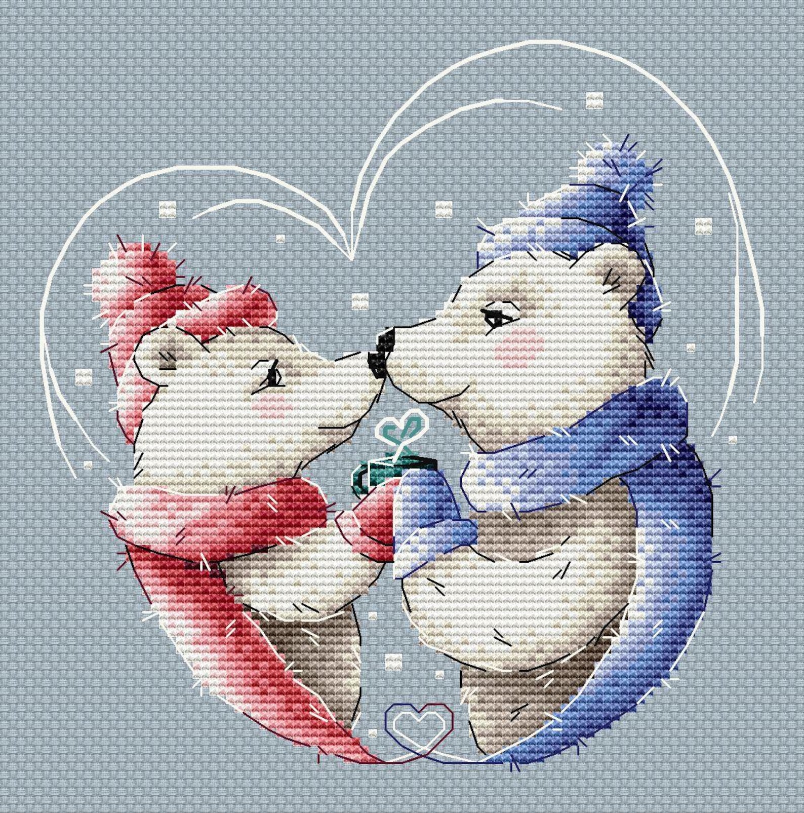 Polar Bears Couple in Love Ornament Cross-stitch Pattern ; Romantic ...