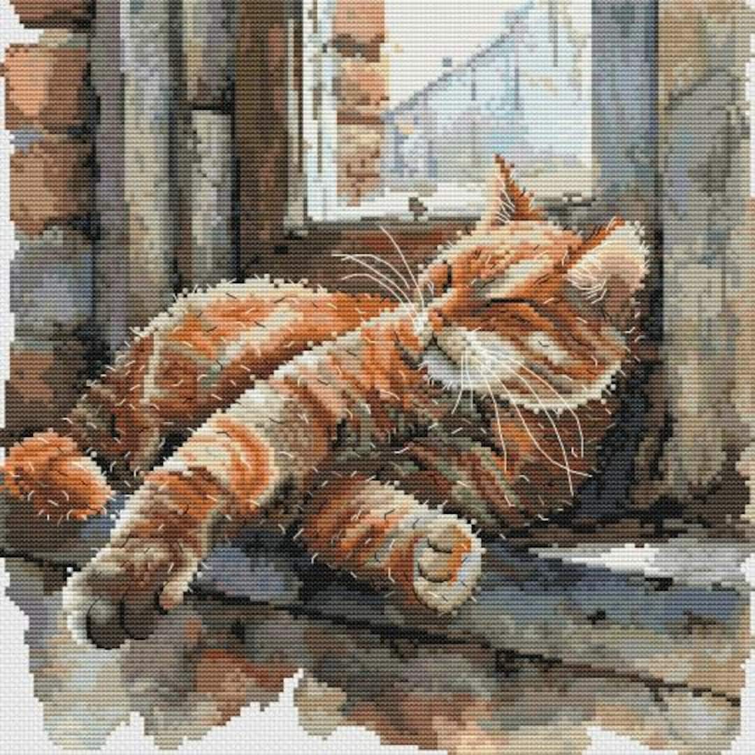 Ginger Cat Cross Stitch Pattern ; Red Cat Embroidery ; Sleeping Cat ...