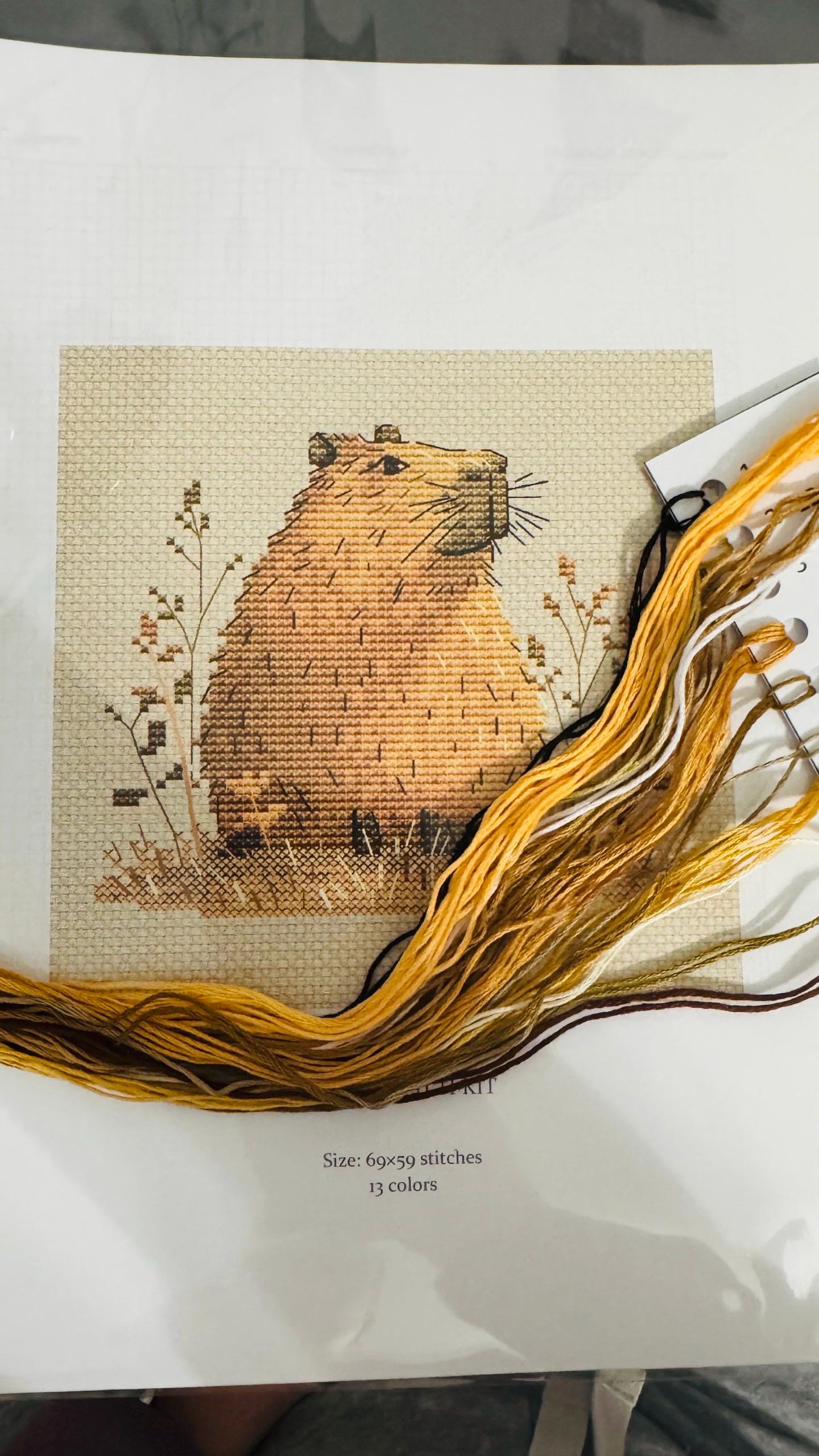 カピバラのクロスステッチキット：動物刺繍DIY針仕事 - Etsy 日本