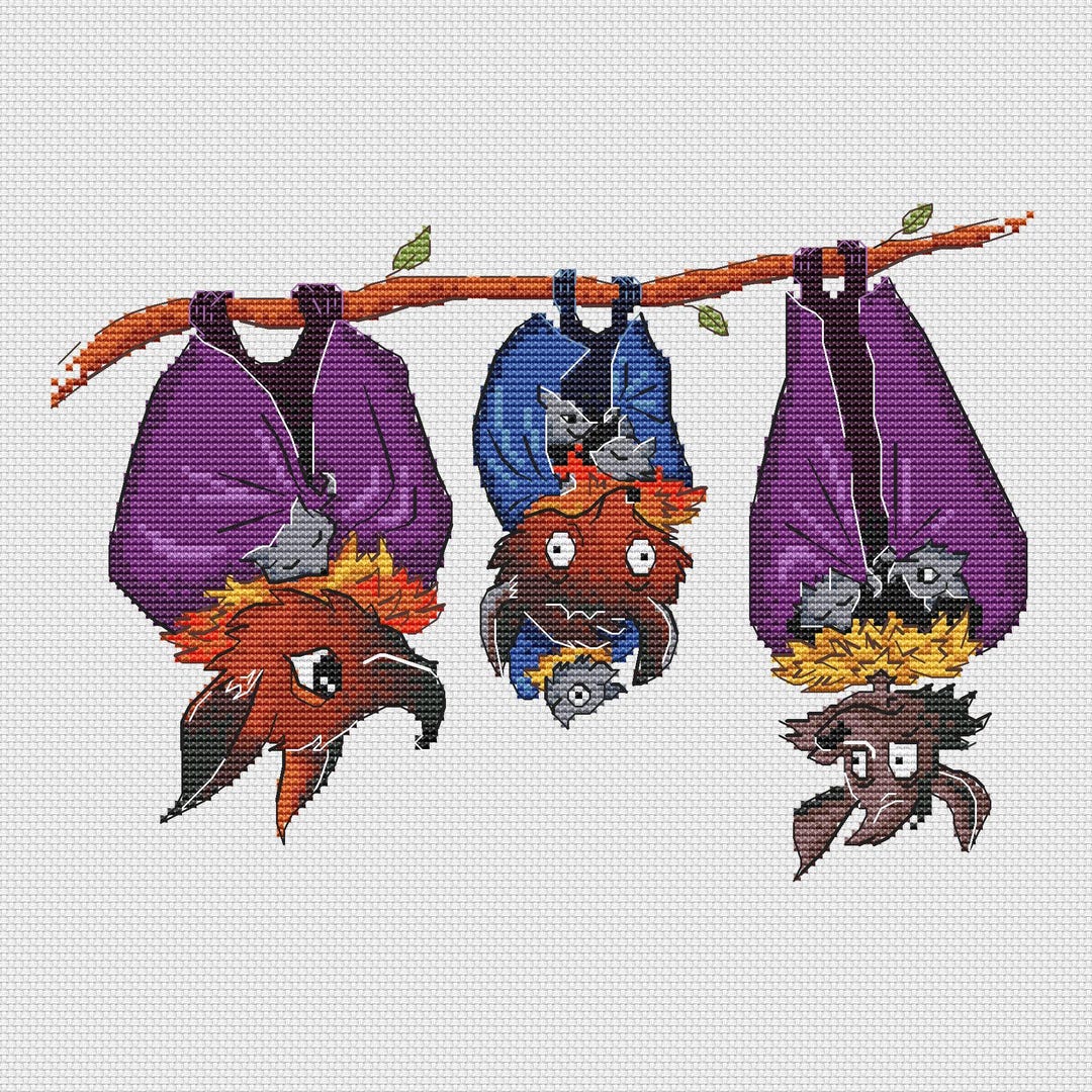 Funny Fruit Bats Cross-stitch Pattern ; Happy Motherhood Embroidery PDF ...