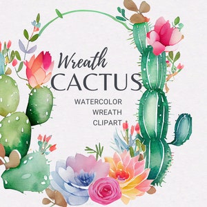 Watercolor Cactus Wreath PNG | Floral Cactus Clipart | Floral Cactus Frame | Desert Wreath | Cactus Frame | Cactus Sublimation | Cactus png