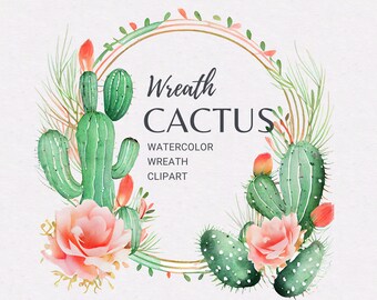 Aquarelle Cactus Couronne PNG | Cactus Floral Clipart | Cadre de cactus floral | Couronne du désert | Cactus Frame | Sublimation des cactus | Cactus png