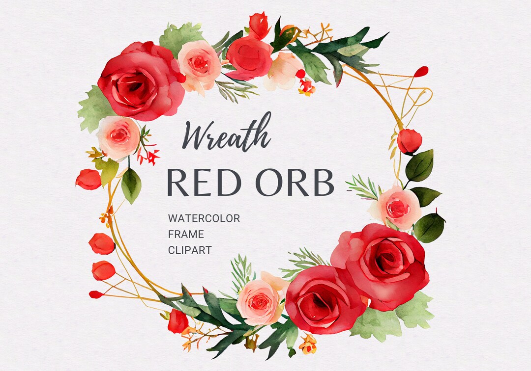 Red Rose Floral Wreath | Watercolor Wreath PNG | Floral Clipart ...
